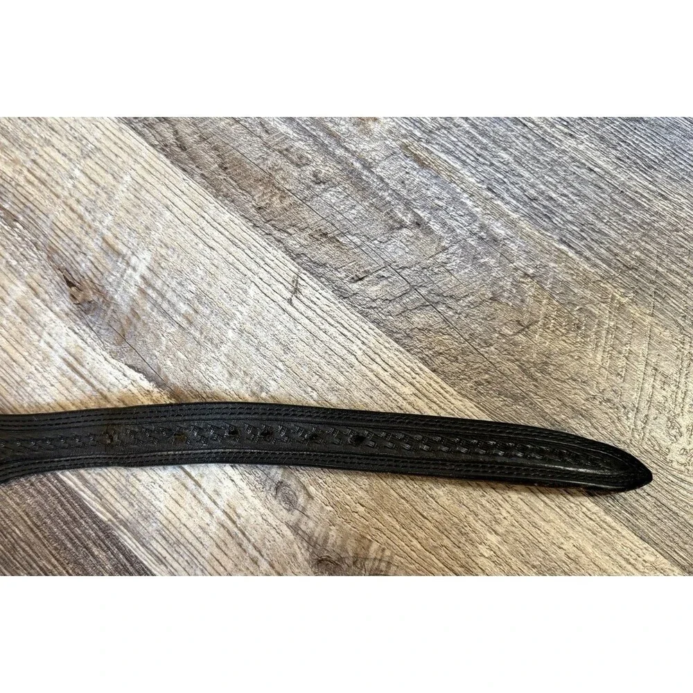 Vtg Vogt Black Leather Western Belt 46 Basketweave Tooled Silver Engraved Buckle